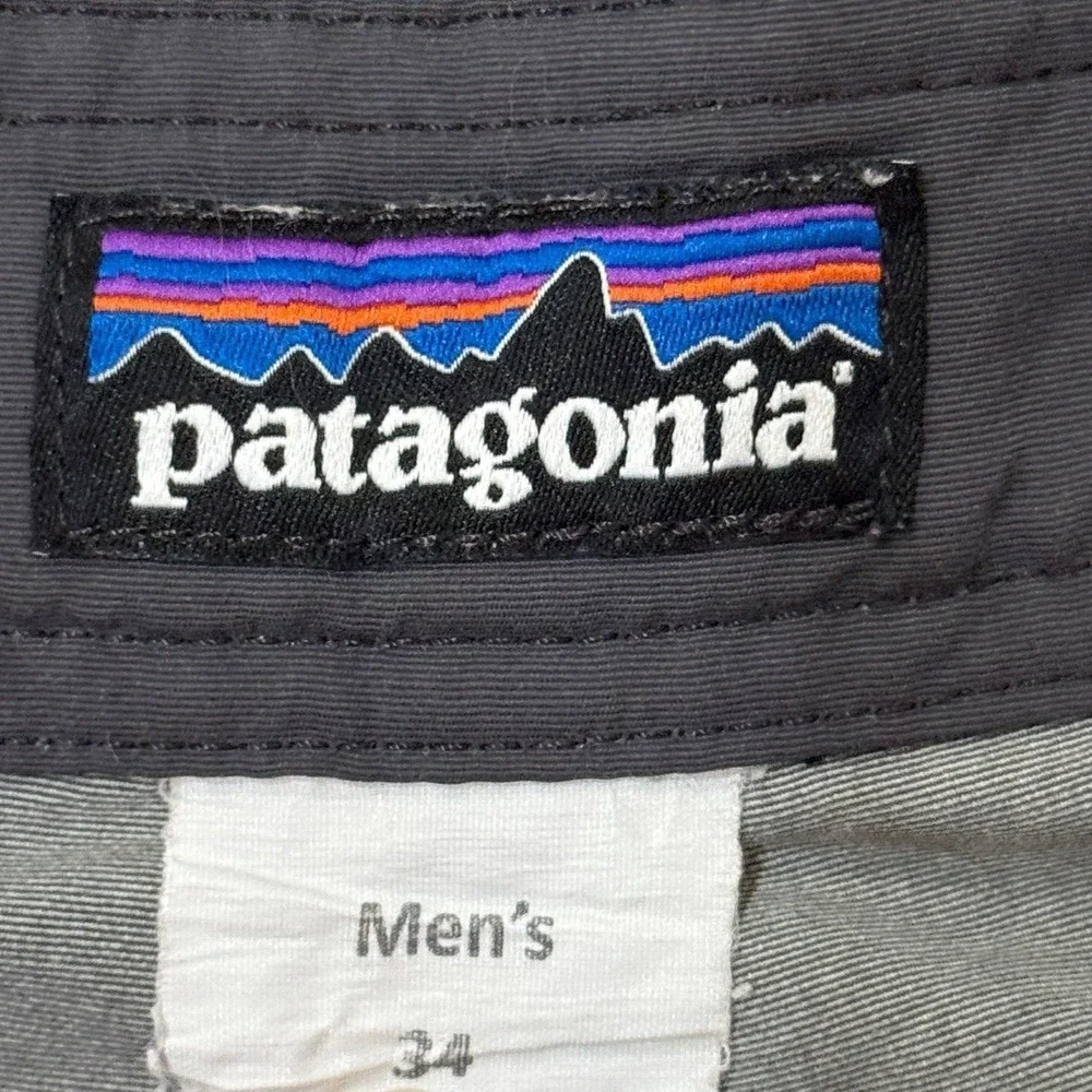 Patagonia Mens Board Shorts Size 34 Grey Black Striped Swim Trunks Beachwear